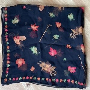 Jones New York Autumn Fall Leaf Silk Print Scarf